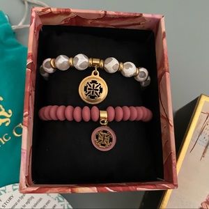 RUSTIC CUFF white / clear / gold and mauve bracelet set -Gently worn